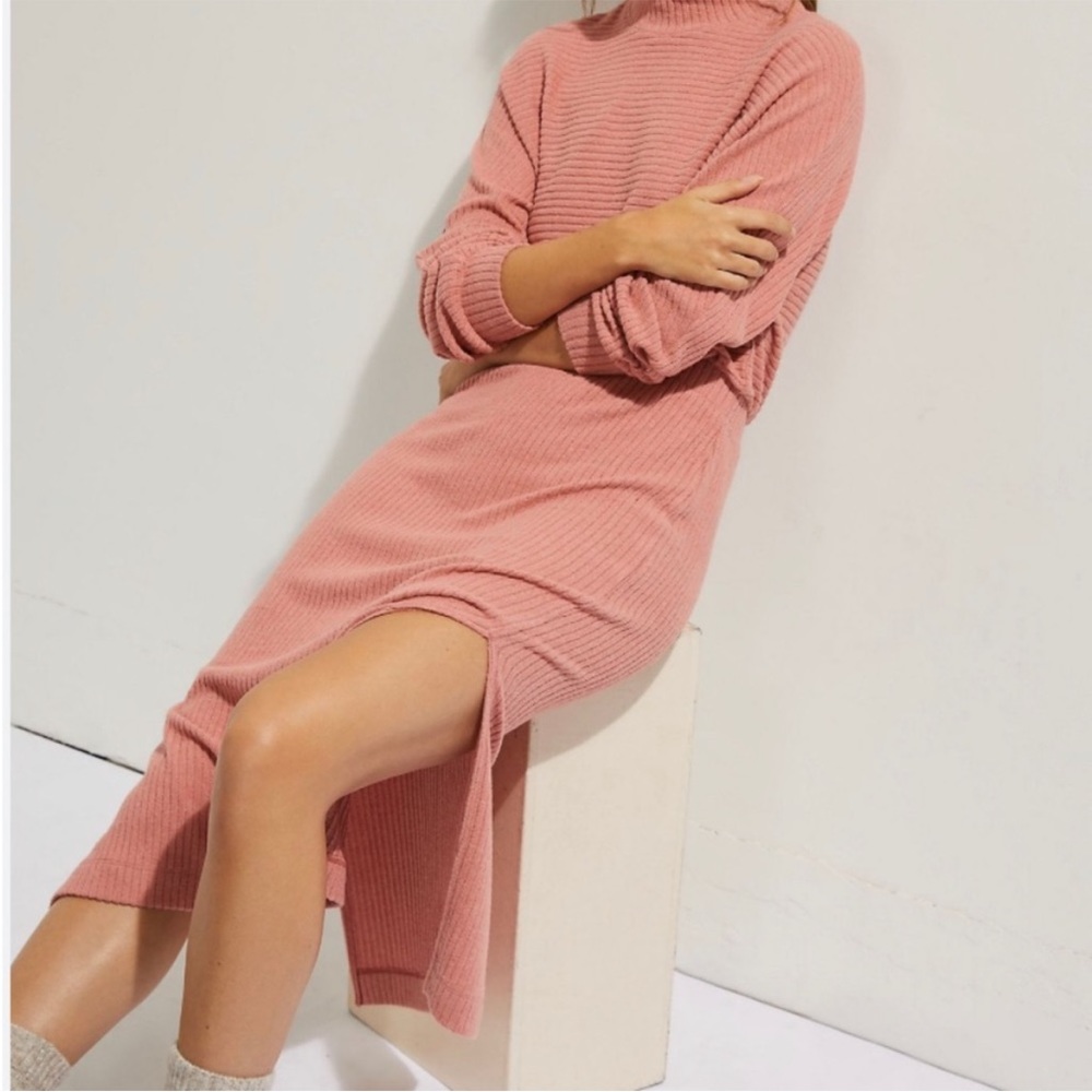 Saturday Sunday Anthropologie Turtleneck Sweater Dress XS, Muted Salmon Pink